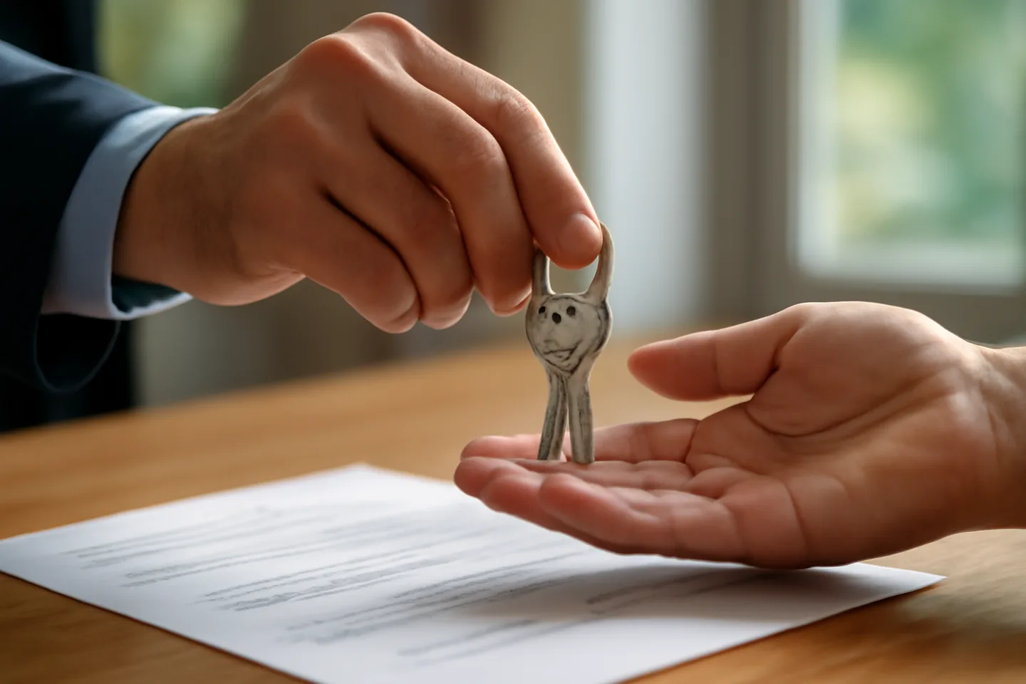 Exchanging keys over a signed property deed at closing