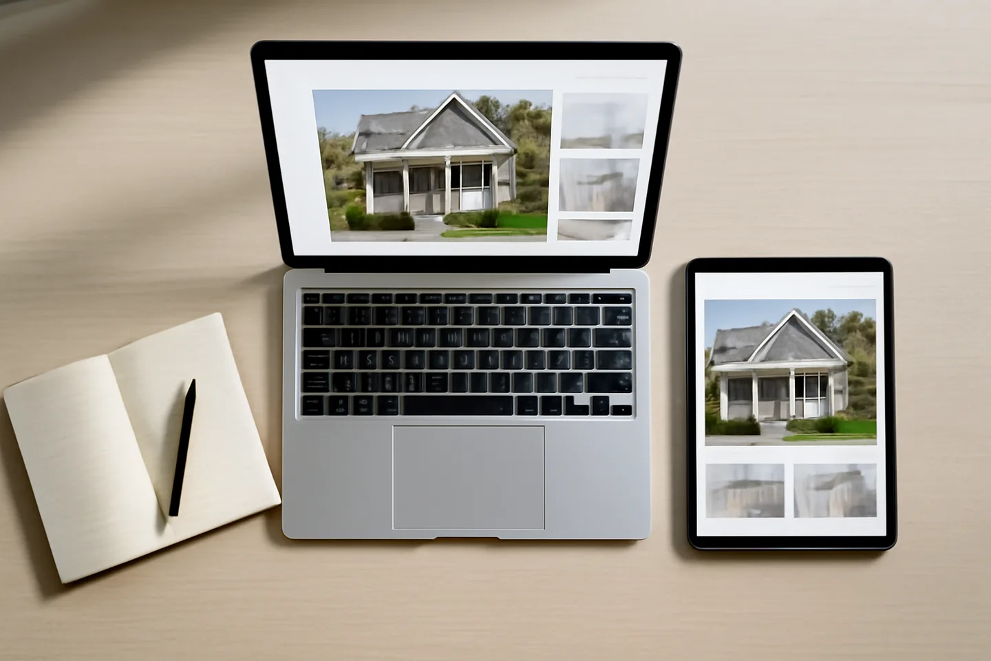 Laptop and tablet showing online property listing website