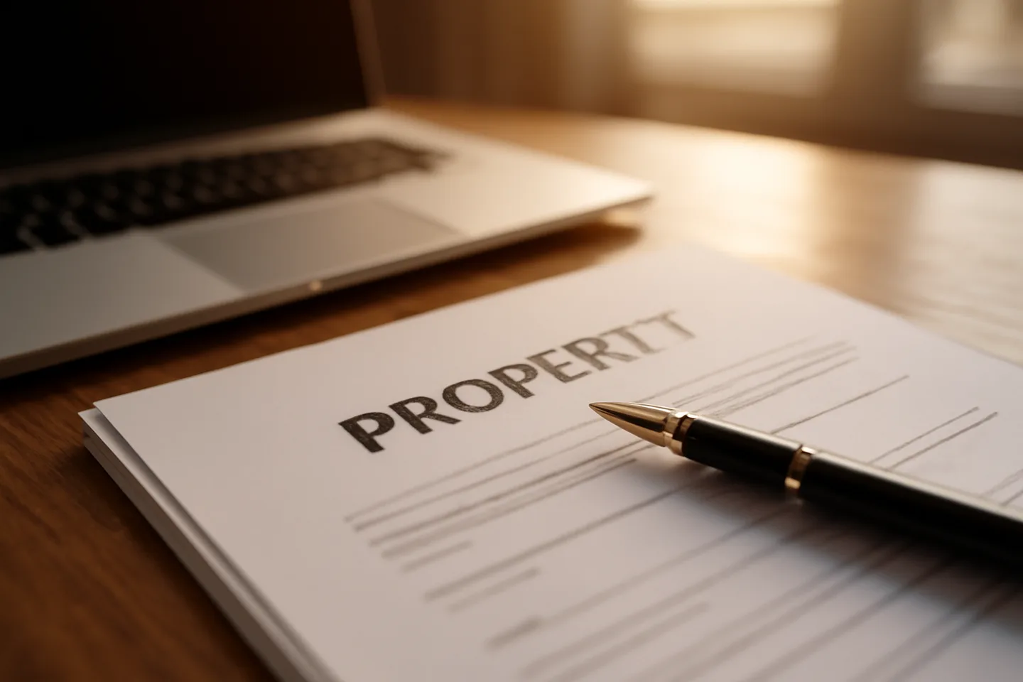 Property documents and pen on a desk