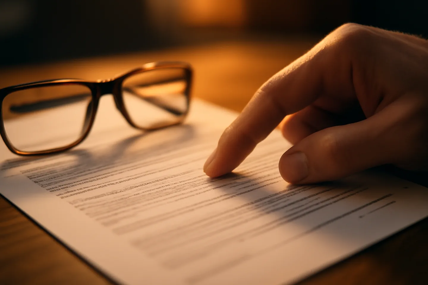 Hand pointing to a clause on a real estate contract