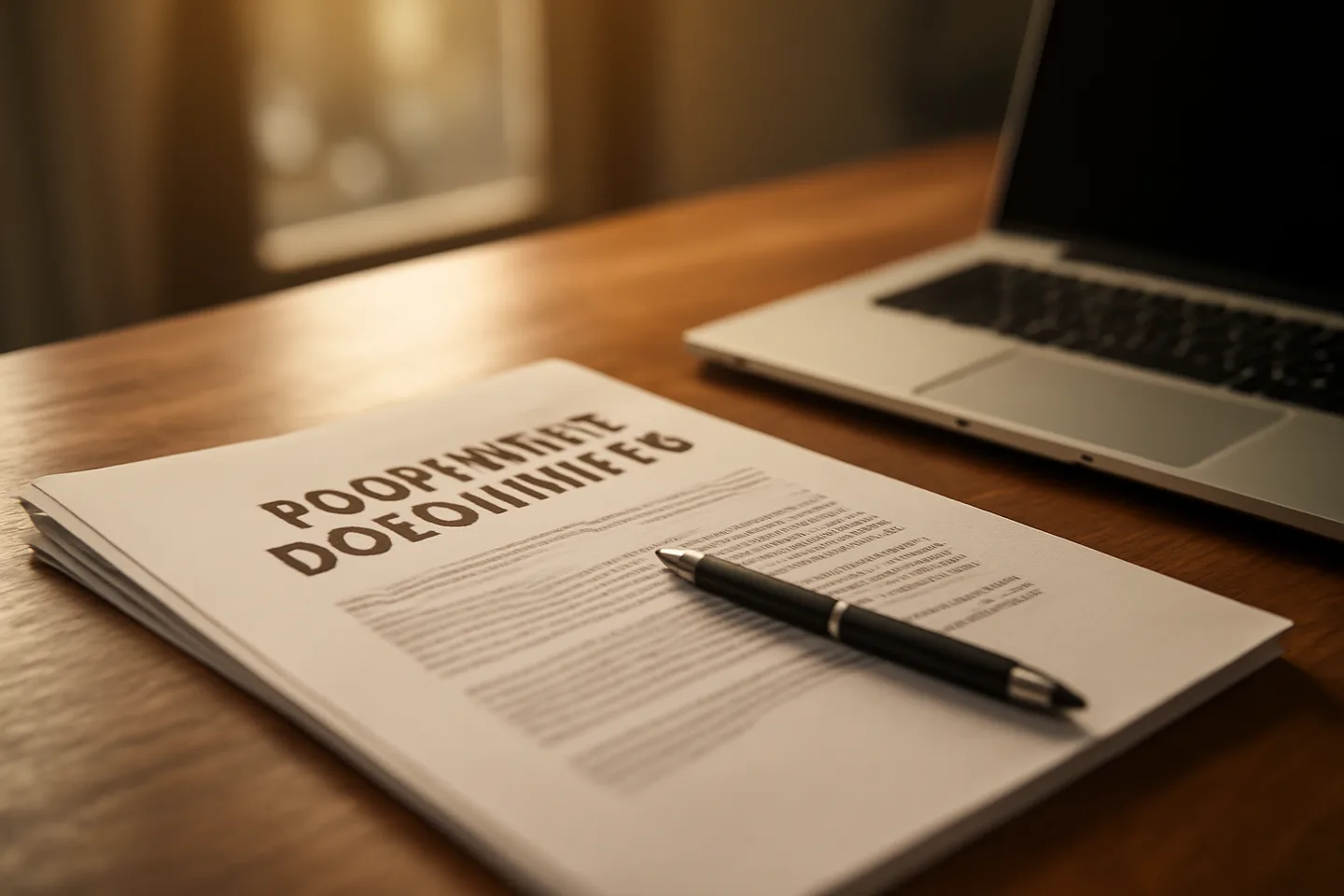 Property documents and pen on a desk