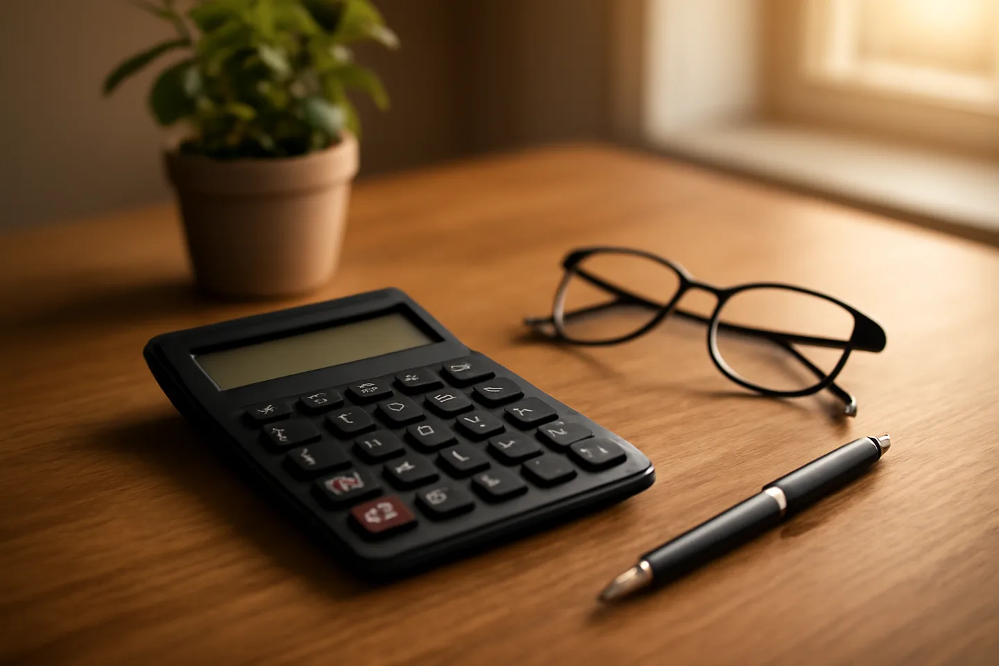 Calculator and property tax forms on a desk for selling land