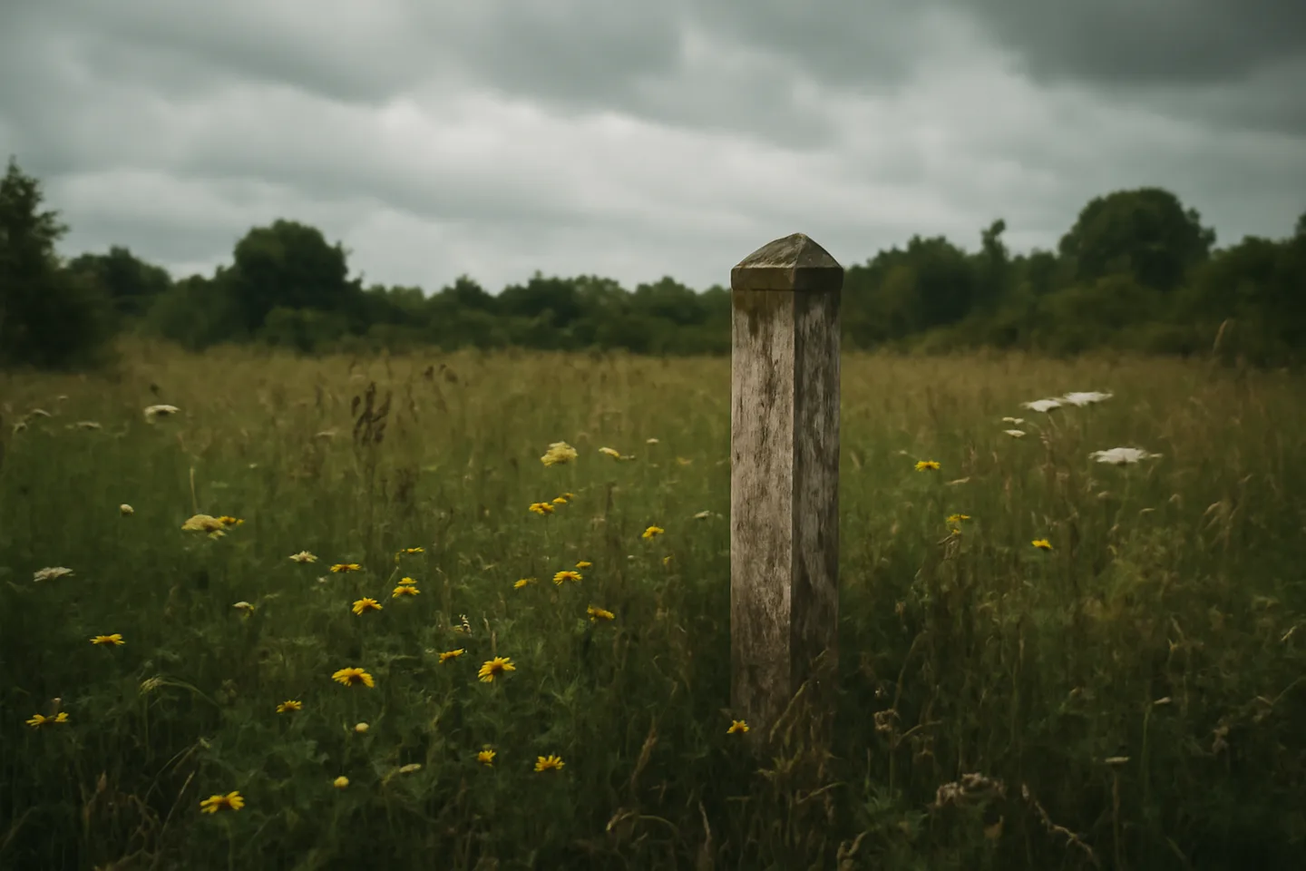 Overgrown inherited land parcel with boundary marker