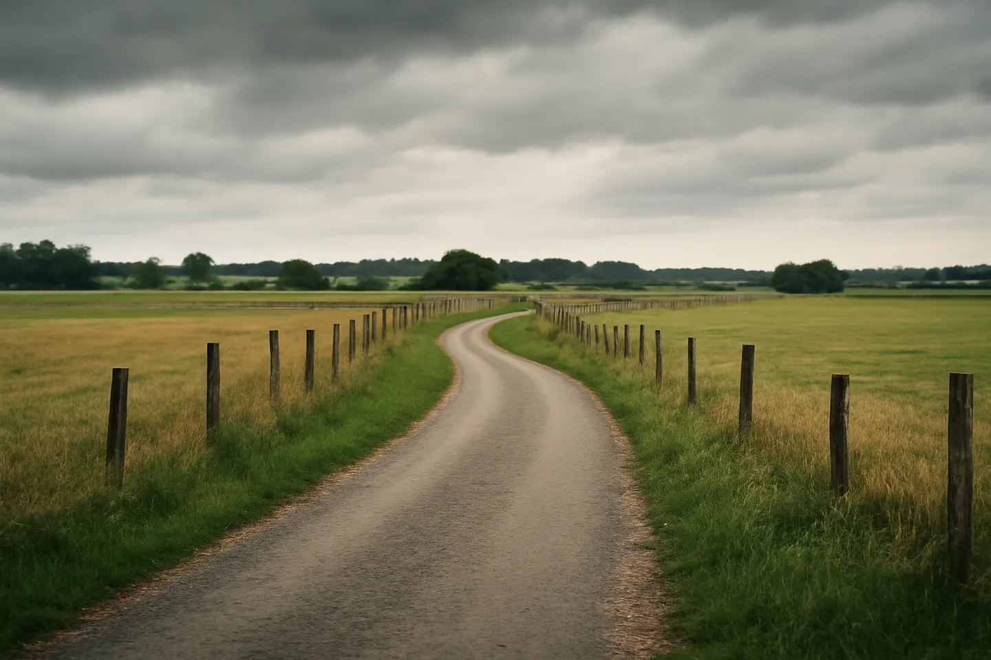 Rural road through open land parcels