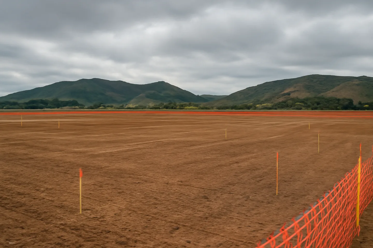 Graded construction lot with utility stakes