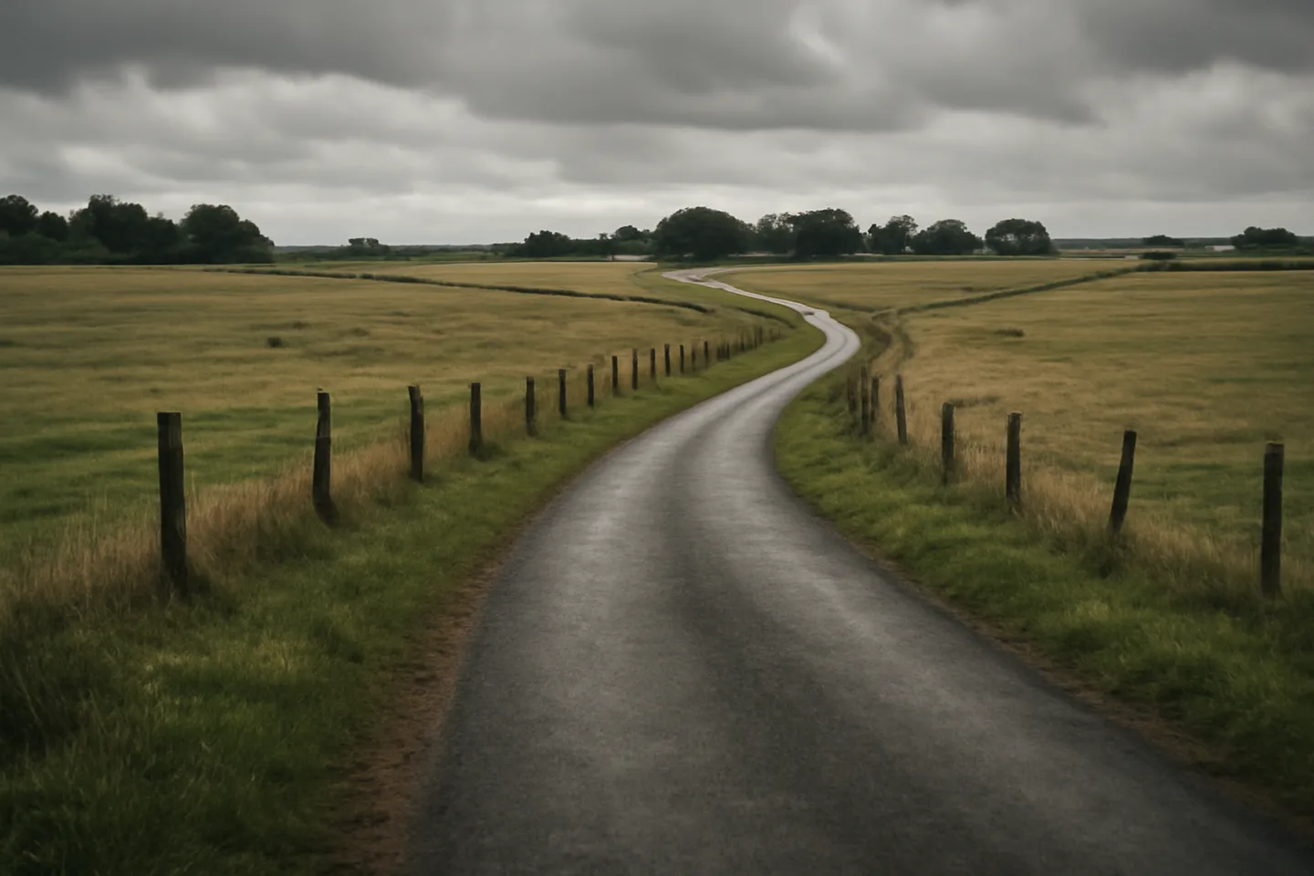 Rural road through open land parcels