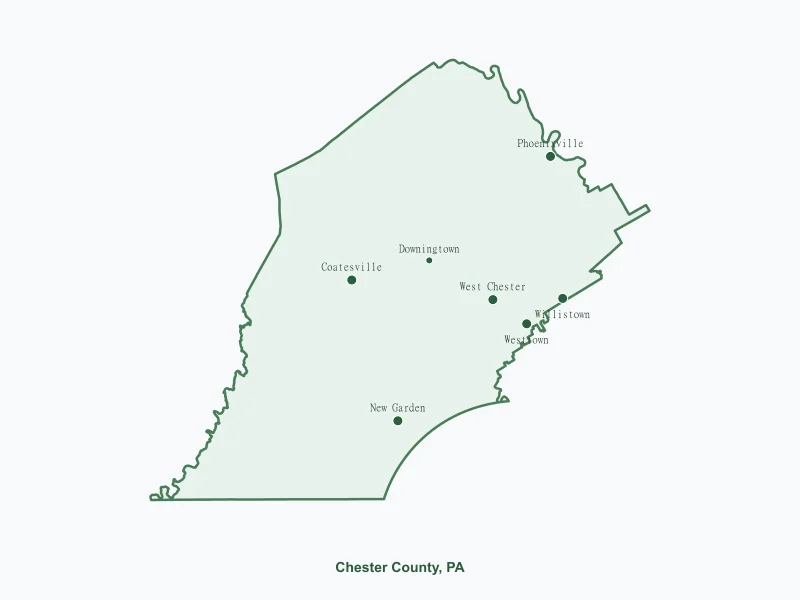 Map of Chester County, PA showing major cities