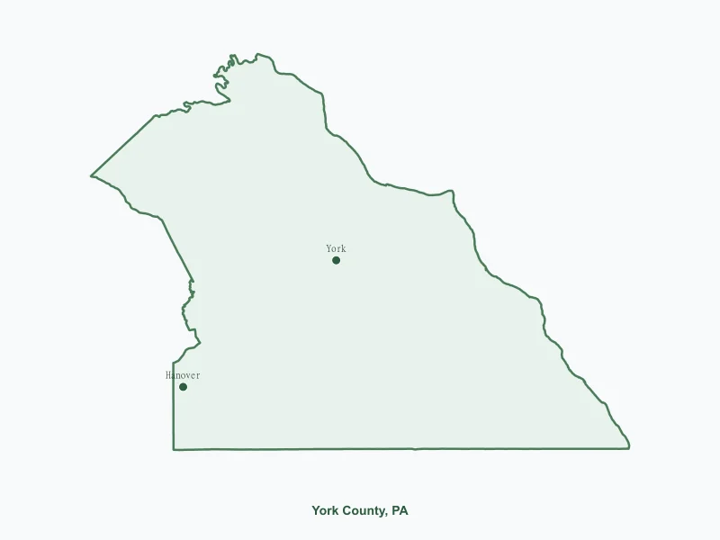 Map of York County, PA showing major cities